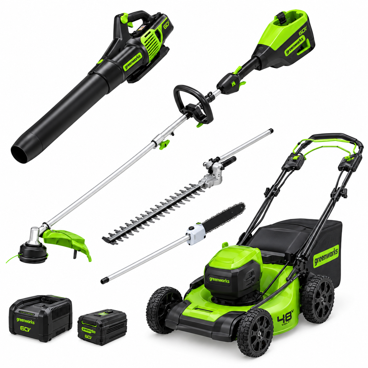 Greenworks 60V 18" Self-Propelled Lawn Mower, Trimmer, Blower Kit
