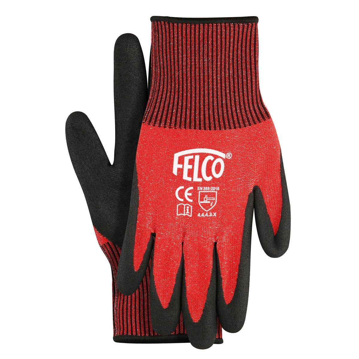 FELCO 701 Workwear gloves of 13 gauge JPPE knitted with nitrile coating, red and black