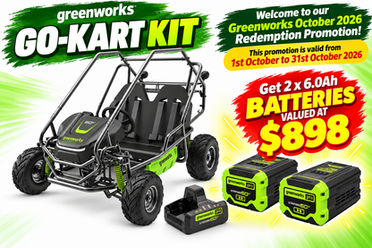 Greenworks CK600D Go Kart Kit - Get 2 x 6.0Ah Batteries valued at $898