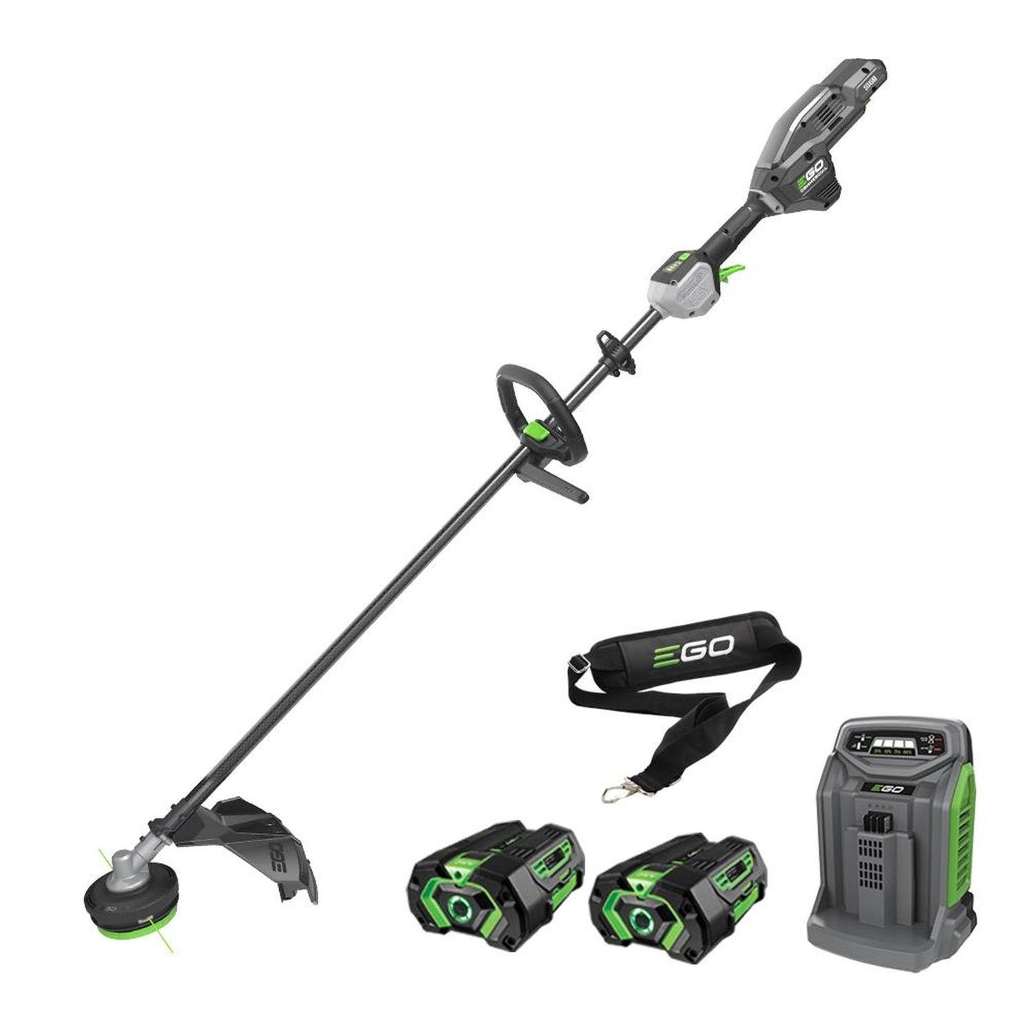 EGO POWER+ 56V Commercial 45cm Line Trimmer KIT Includes 2 x 5. Ah Batteries, Turbo Charger & AP1500 Shoulder Strap