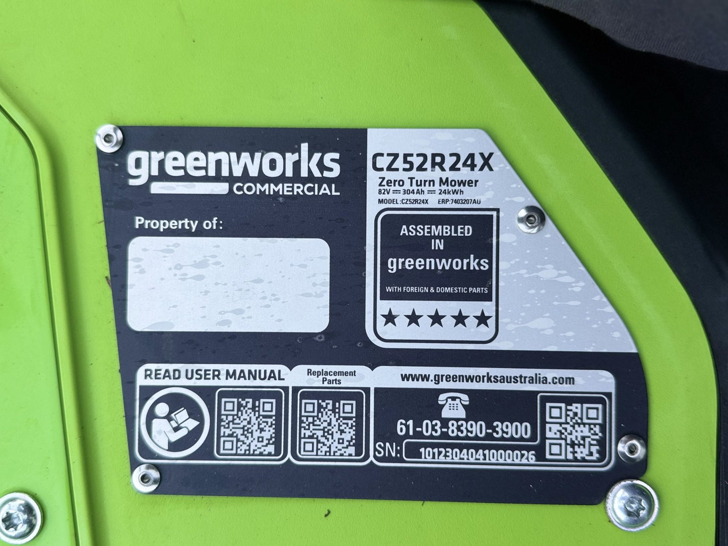 Second Hand - Greenworks OptimusZ 60” Commercial Electric Zero Turn Mower – Only 60 Hours!