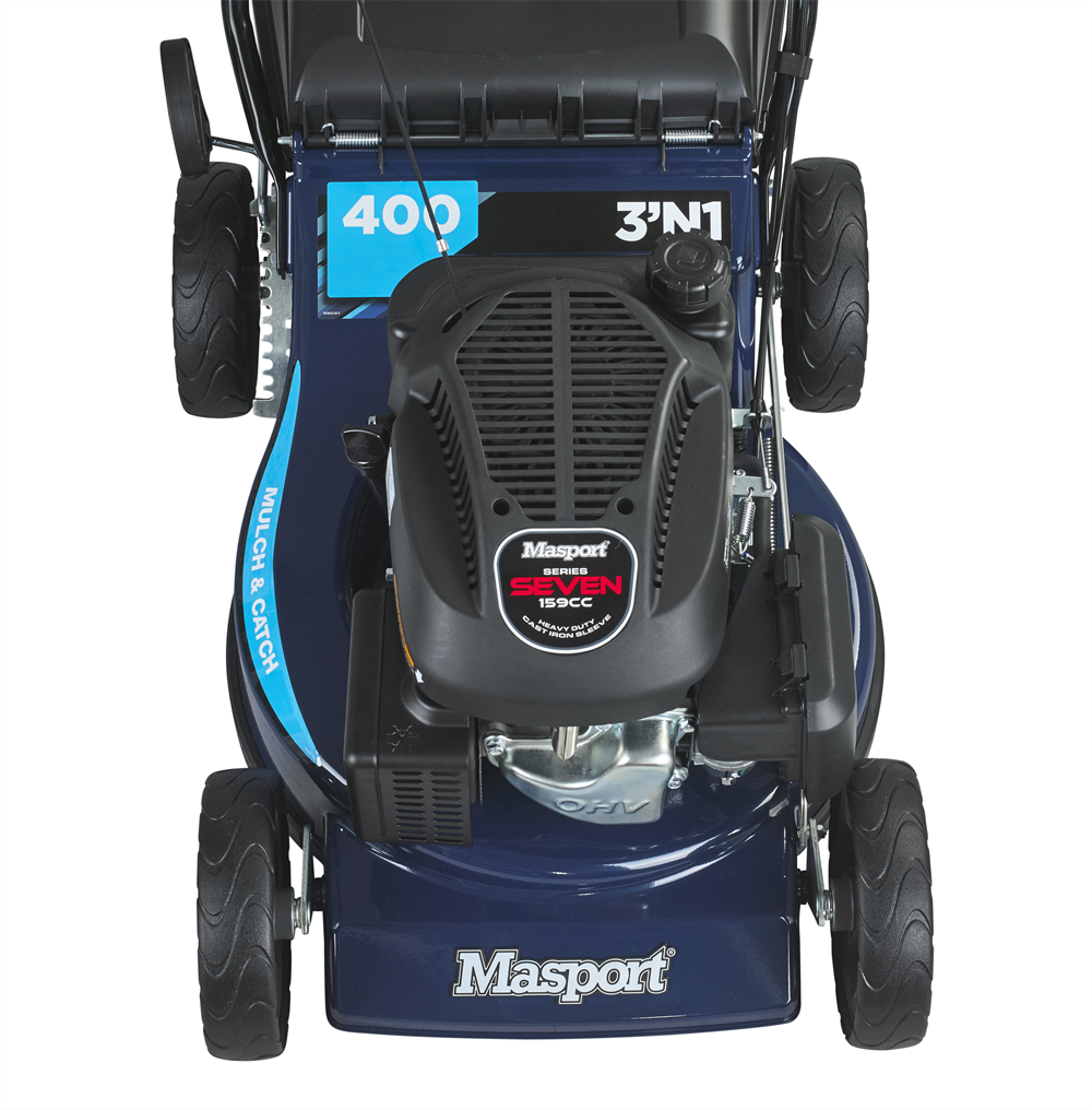 Masport 400 AL 3'n1 Petrol Lawnmower – 18" Heavy-Duty Aluminium Chassis