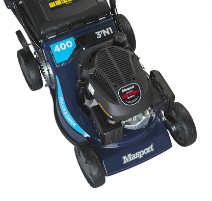 Masport 400 AL 3'n1 Petrol Lawnmower – 18" Heavy-Duty Aluminium Chassis