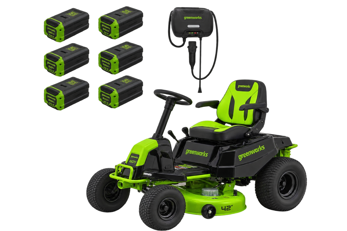 Greenworks 60V 42in Ride On Mower Kit + BONUS 6 x 6.0Ah Batteries