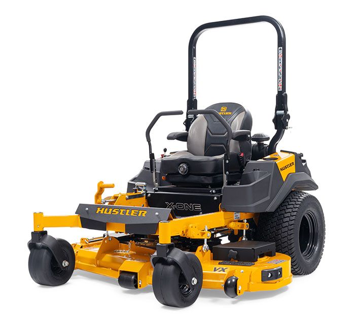 X-One 54 Hustler X-One Zero Turn Mower no hour limit commercial warranty