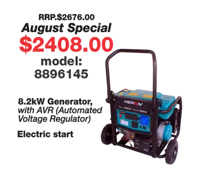 Heron 8.2kW Petrol Generator with Zero Gravity Frame
