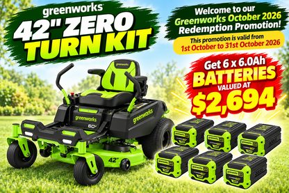 Greenworks 60V 42in Zero Turn Mower Kit + Get a bonus 6 x 6.0Ah Batteries valued at $2,694