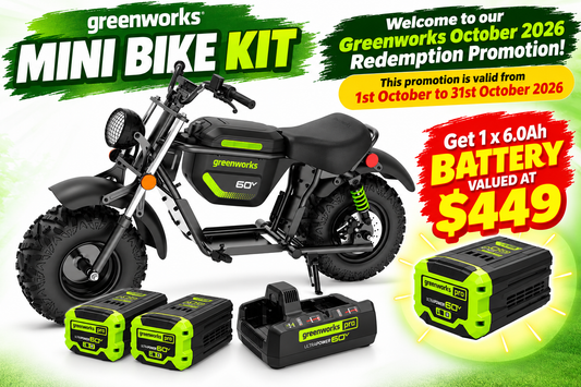 Greenworks OVC912 Mini Bike Kit-Get a bonus 1 x 6.0Ah Battery valued at $449